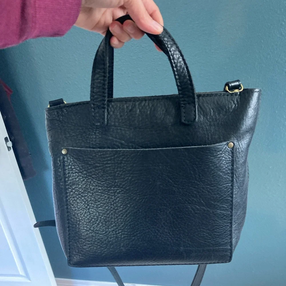 Portland Leather Mini Crossbody Tote Pebbled Black - Picture 2 of 12